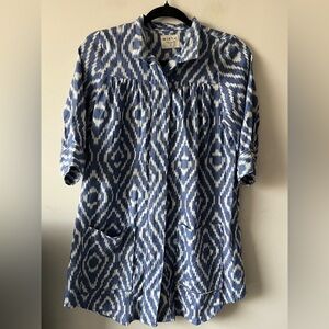 MIRTH Handmade Collection Blue and White Patterned Tunic Top Cotton - XS